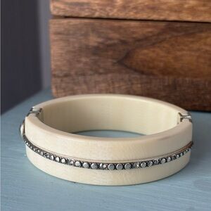 Brighton Hinged Bangle - ivory husk resin with Swarovski crystals